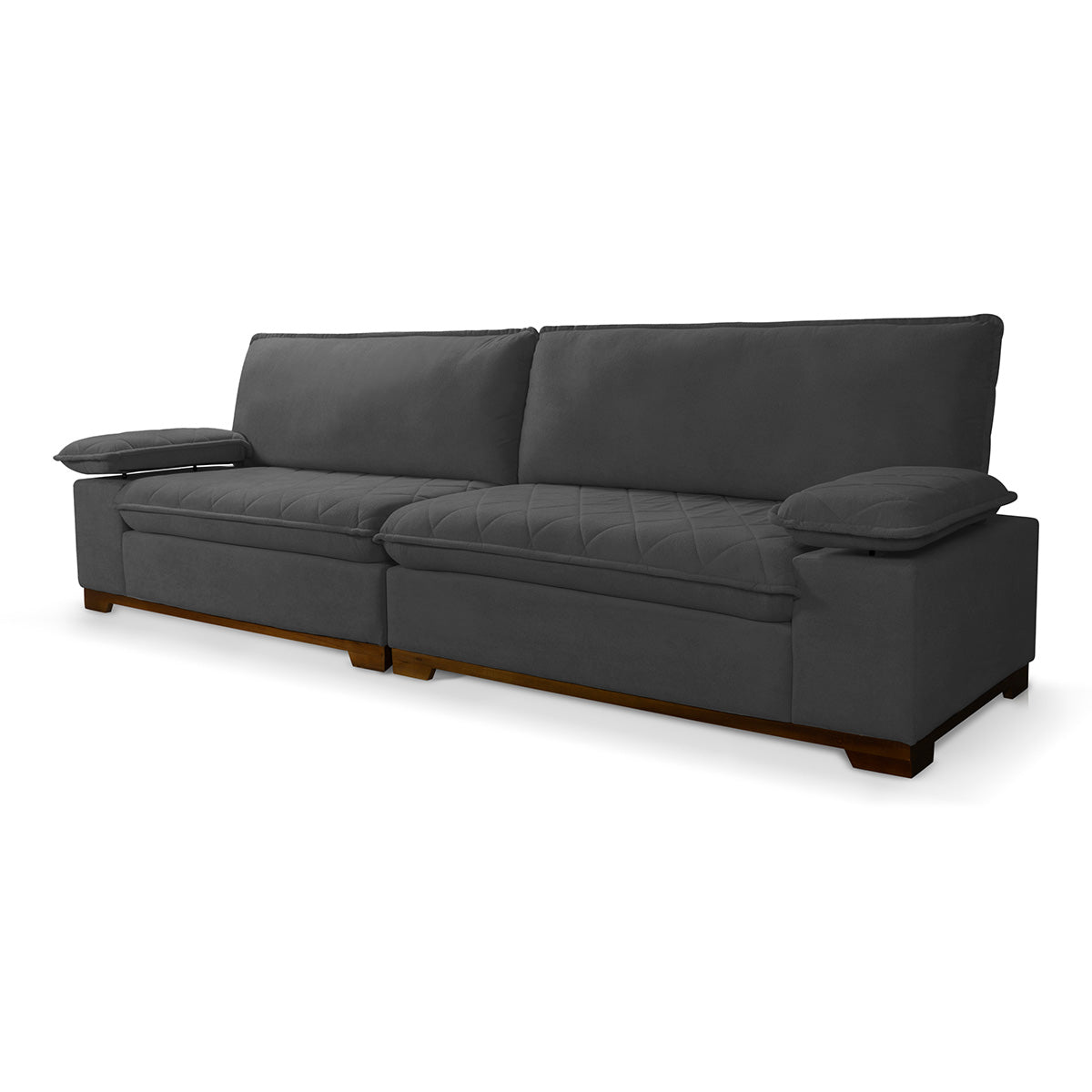 Sofá Living Siberian 2,50m Bouclê Grafite Braço Reclinável