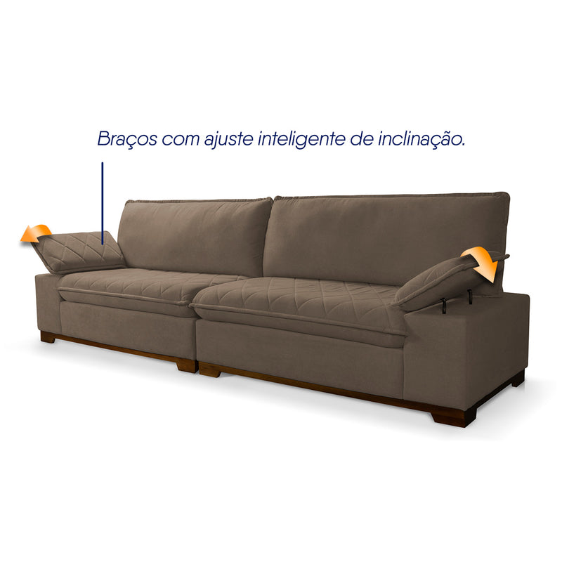 Sofá Living Siberian 2,30m Bouclê Marrom Braço Reclinável