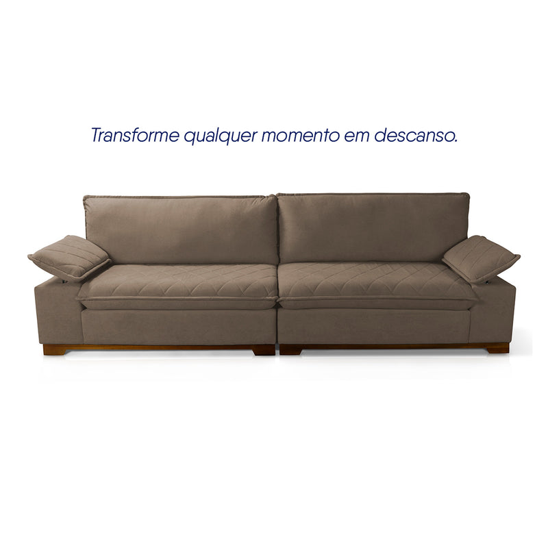 Sofá Living Siberian 2,30m Bouclê Marrom Braço Reclinável