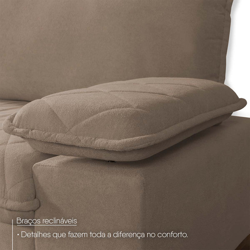 Sofá Living Siberian 2,30m Bouclê Marrom Braço Reclinável