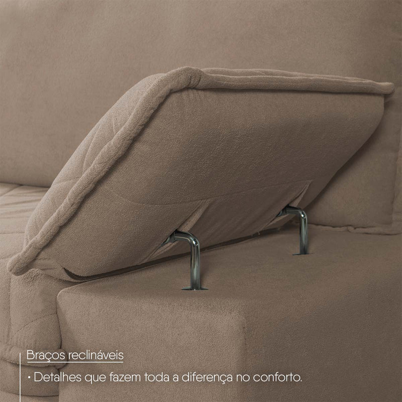 Sofá Living Siberian 2,30m Bouclê Marrom Braço Reclinável