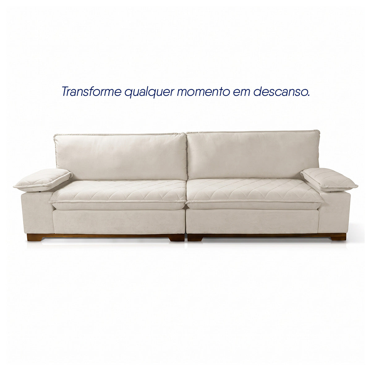 Sofá Living Siberian 2,30m Bouclê Off White Braço Reclinável