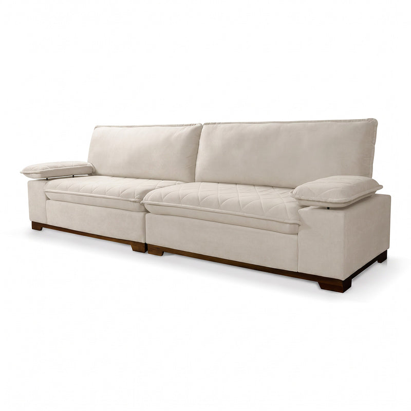 Sofá Living Siberian 2,30m Bouclê Off White Braço Reclinável