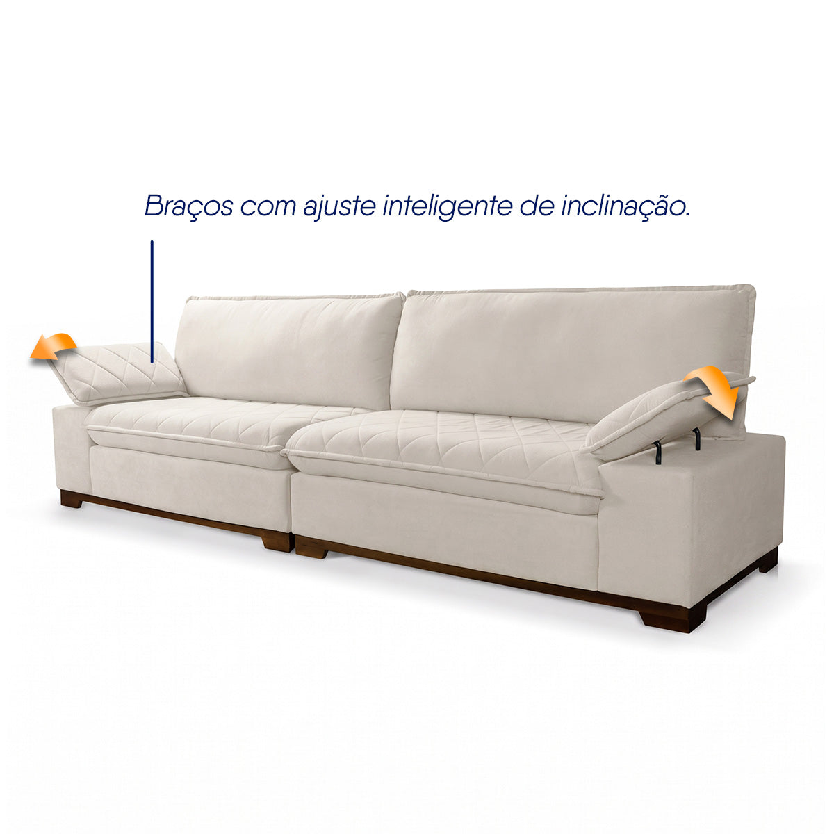Sofá Living Siberian 2,50m Bouclê Off White Braço Reclinável