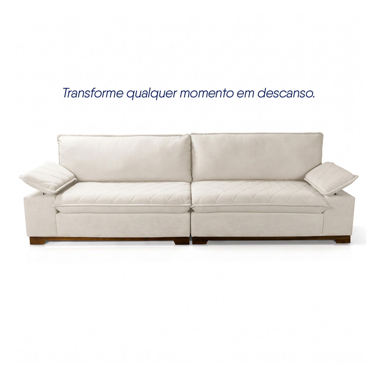 Sofá Living Siberian 3,00m Bouclê Off White Braço Reclinável