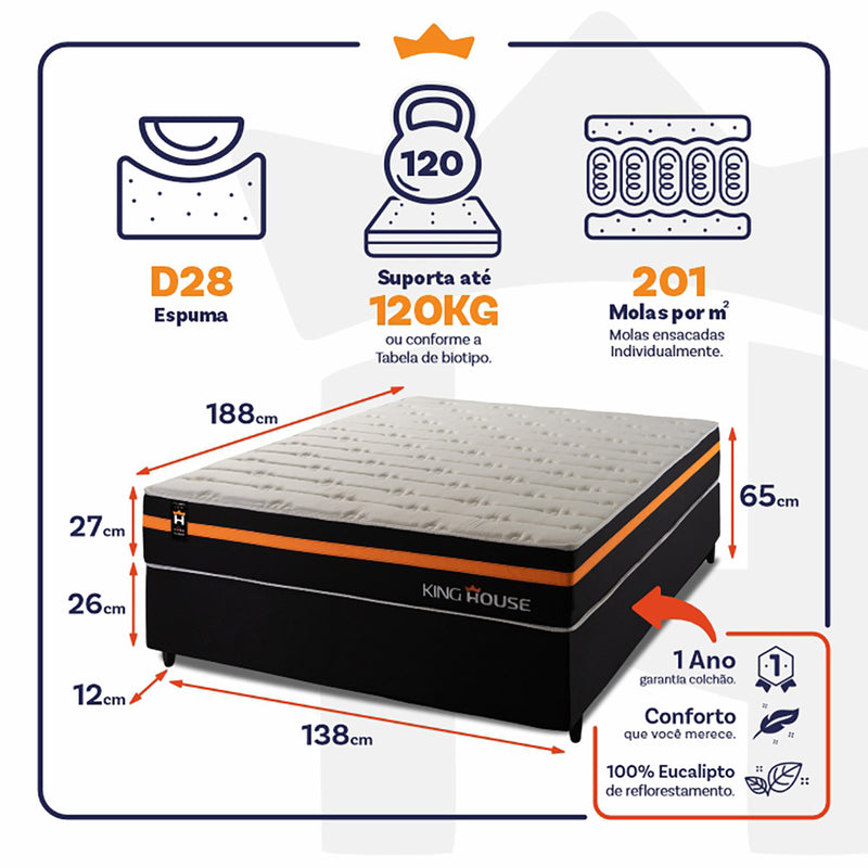 Cama Box Molas Ensacadas Sirius Casal 138x188 King House