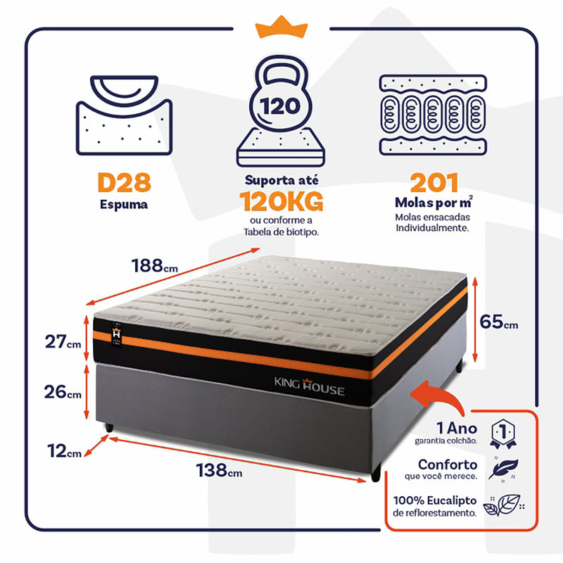 Cama Box Molas Ensacadas Sirius Casal 138x188 King House