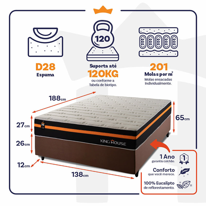 Cama Box Molas Ensacadas Sirius Casal 138x188 King House