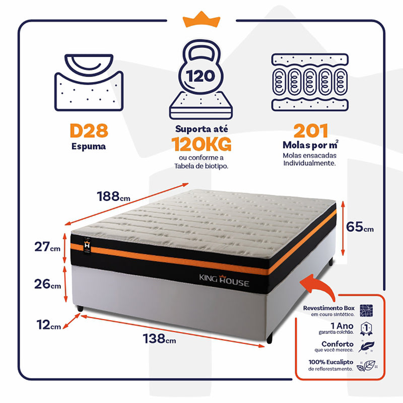 Cama Box Molas Ensacadas Sirius Casal 138x188 King House
