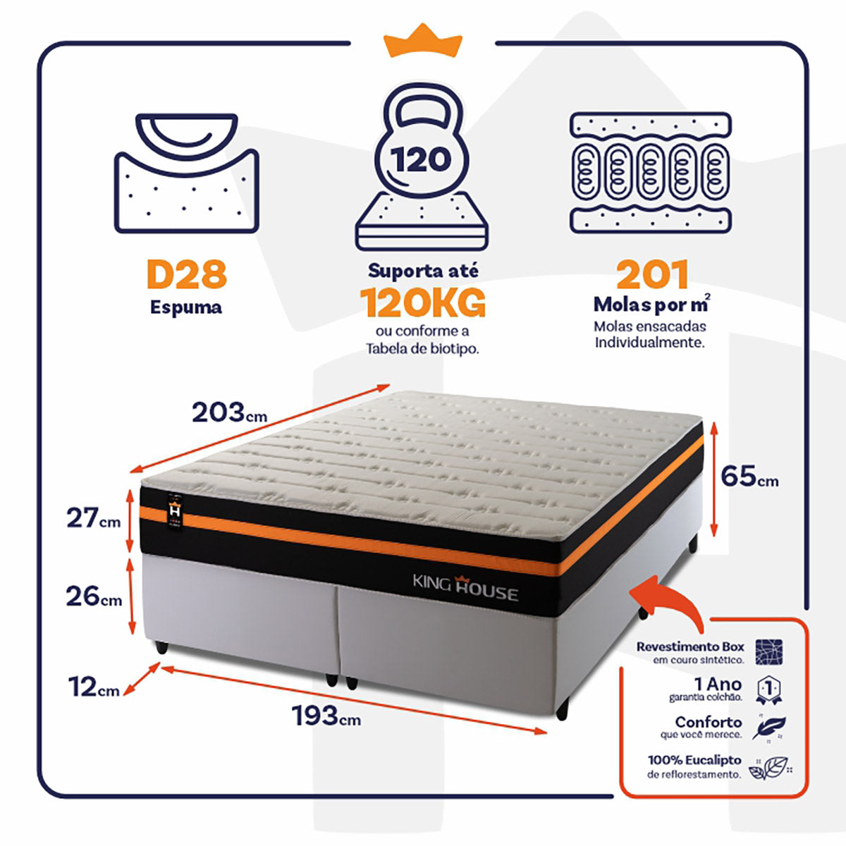 Cama Box Sirius Molas Ensacadas King 193x203 King House
