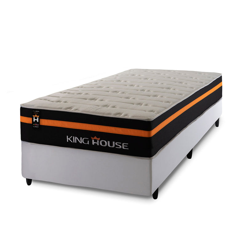 Conjunto Cama Box Branco c/ Molas Ensacadas Sirius Preto Solteiro 96x203x65