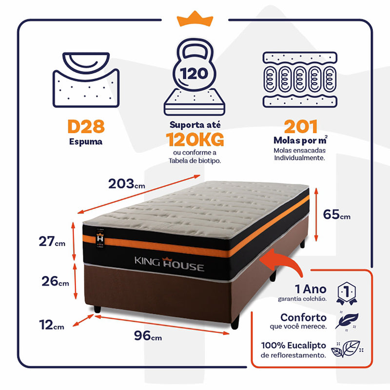 Cama Box Molas Ensacadas Sirius Solteirão 96x203 King House