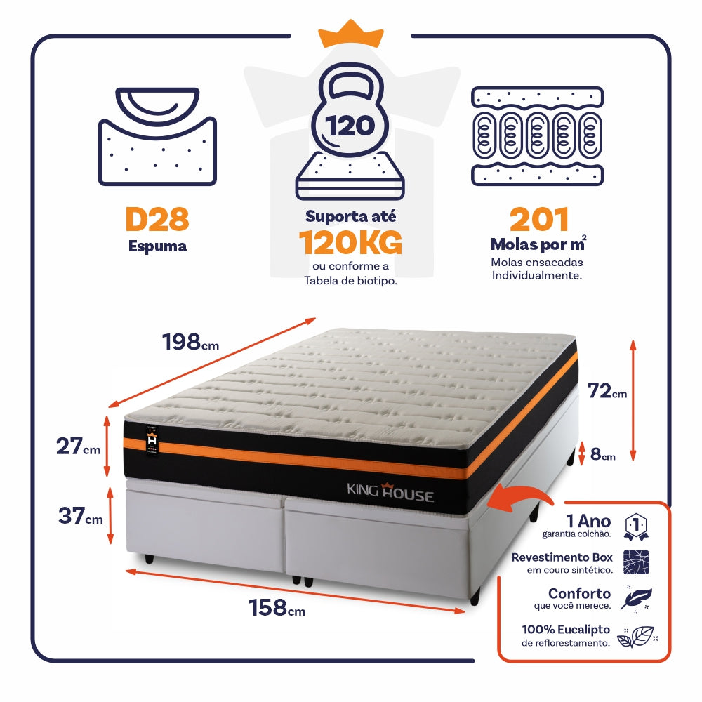 Cama Box Baú Sirius c/ Molas Ensacadas 158x198 King House