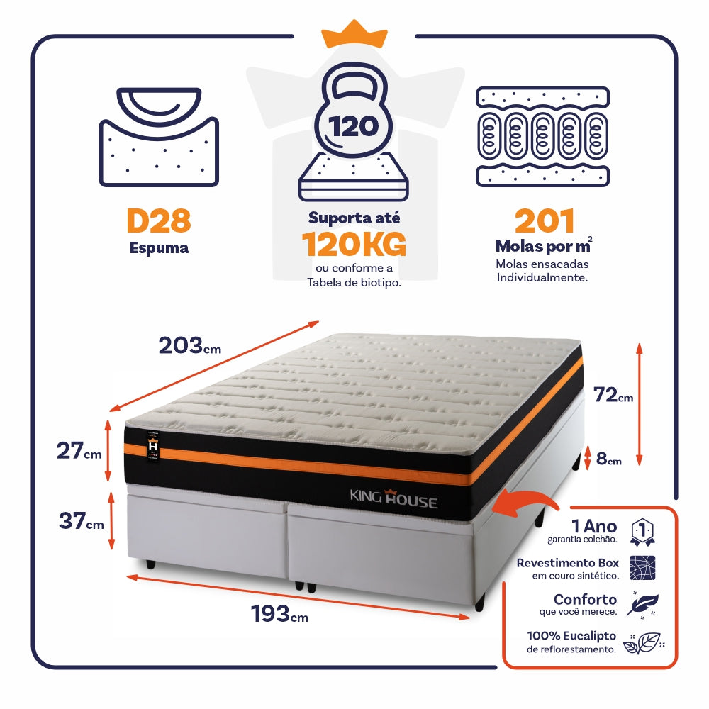 Cama Box Baú Sirius c/ Molas Ensacadas 193x203 King House