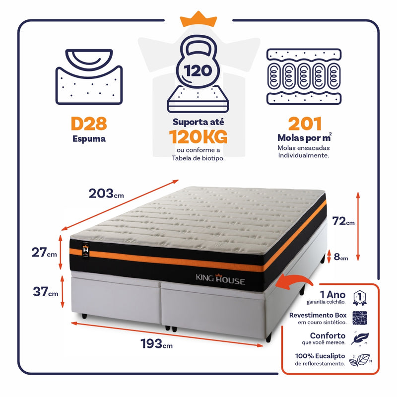 Cama Box Baú Sirius c/ Molas Ensacadas 193x203 King House