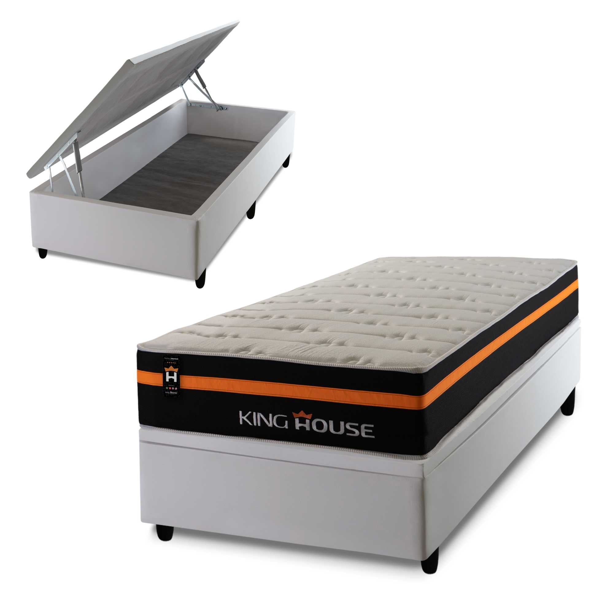 Cama Box Baú Sirius 88x188 c/ Molas Ensacadas King House
