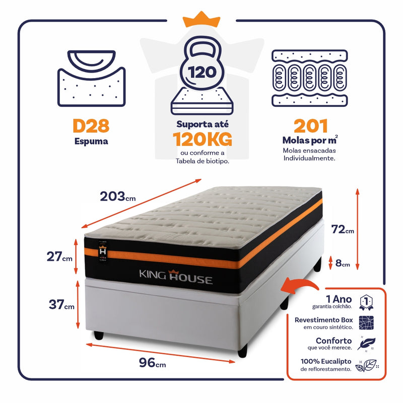 Cama Box Baú Sirius 96x203 c/ Molas Ensacadas King House