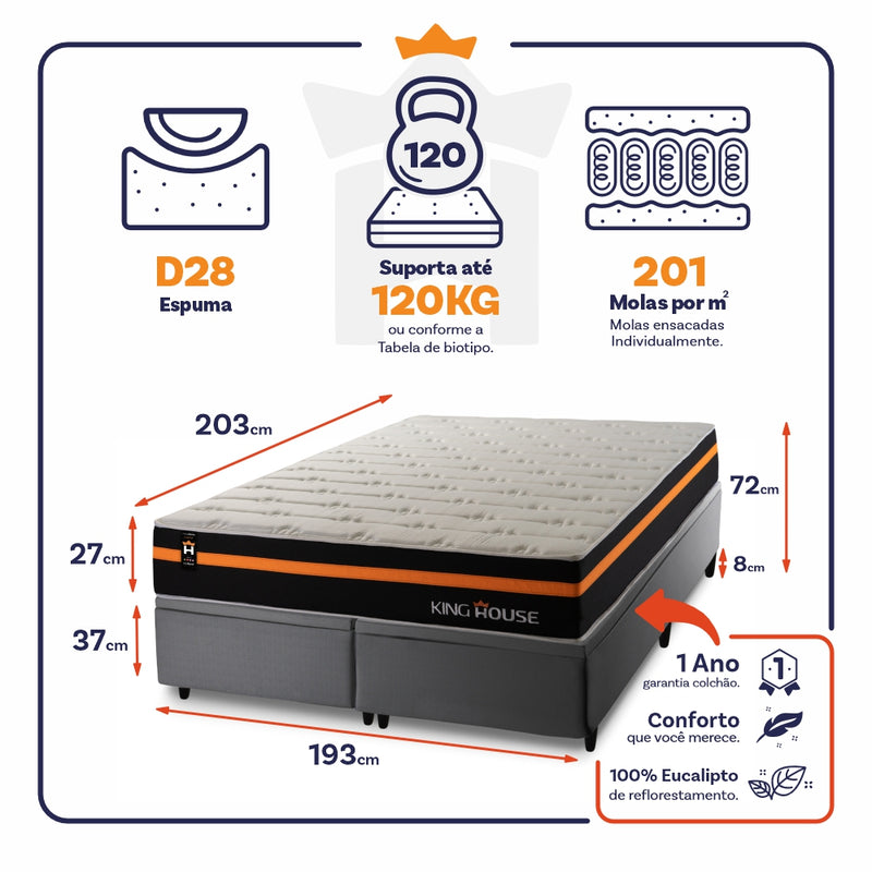 Cama Box Baú Sirius c/ Molas Ensacadas 193x203 King House