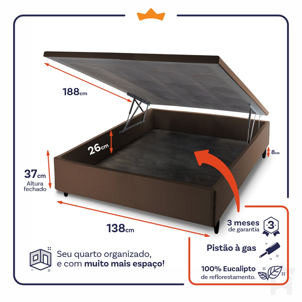 Cama Box Baú Sirius 138x188 c/ Molas Ensacadas King House
