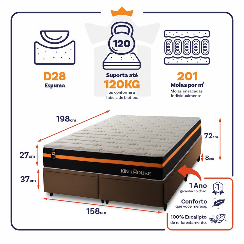 Cama Box Baú Sirius c/ Molas Ensacadas 158x198 King House