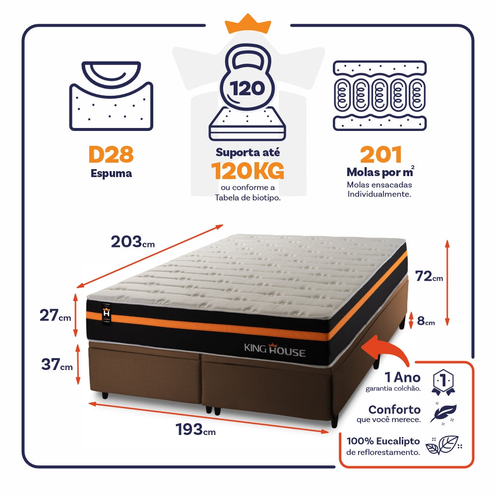 Cama Box Baú Sirius c/ Molas Ensacadas 193x203 King House