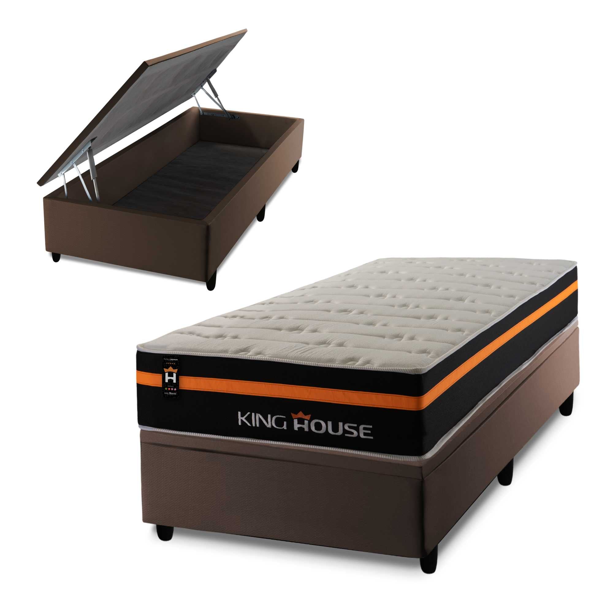 Cama Box Baú Sirius 96x203 c/ Molas Ensacadas King House