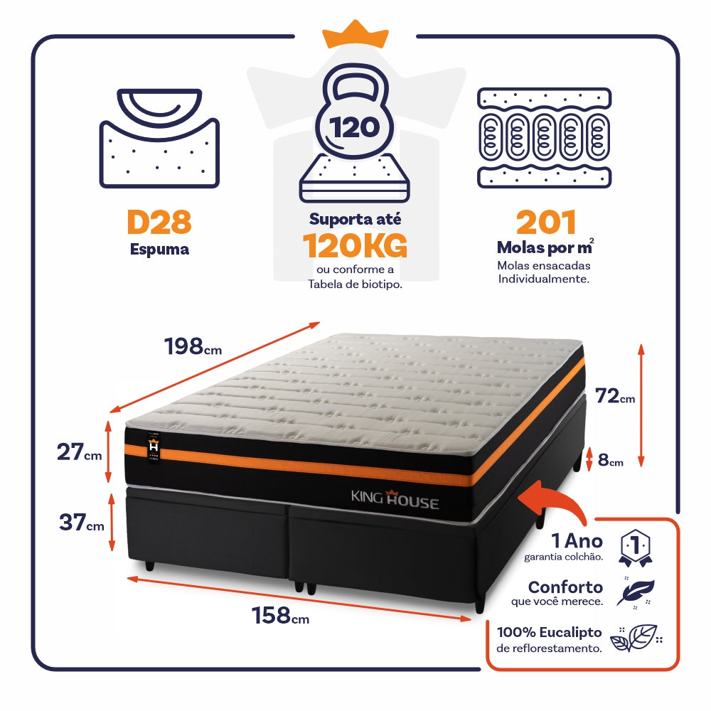 Cama Box Baú Sirius c/ Molas Ensacadas 158x198 King House