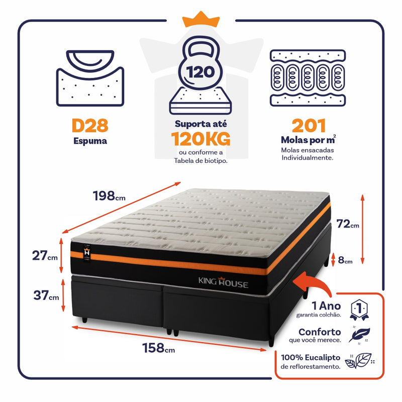 Cama Box Baú Sirius c/ Molas Ensacadas 158x198 King House
