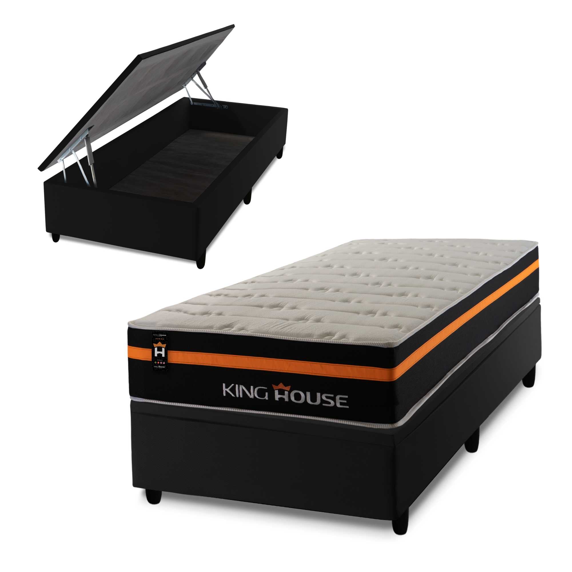 Cama Box Baú Sirius 96x203 c/ Molas Ensacadas King House