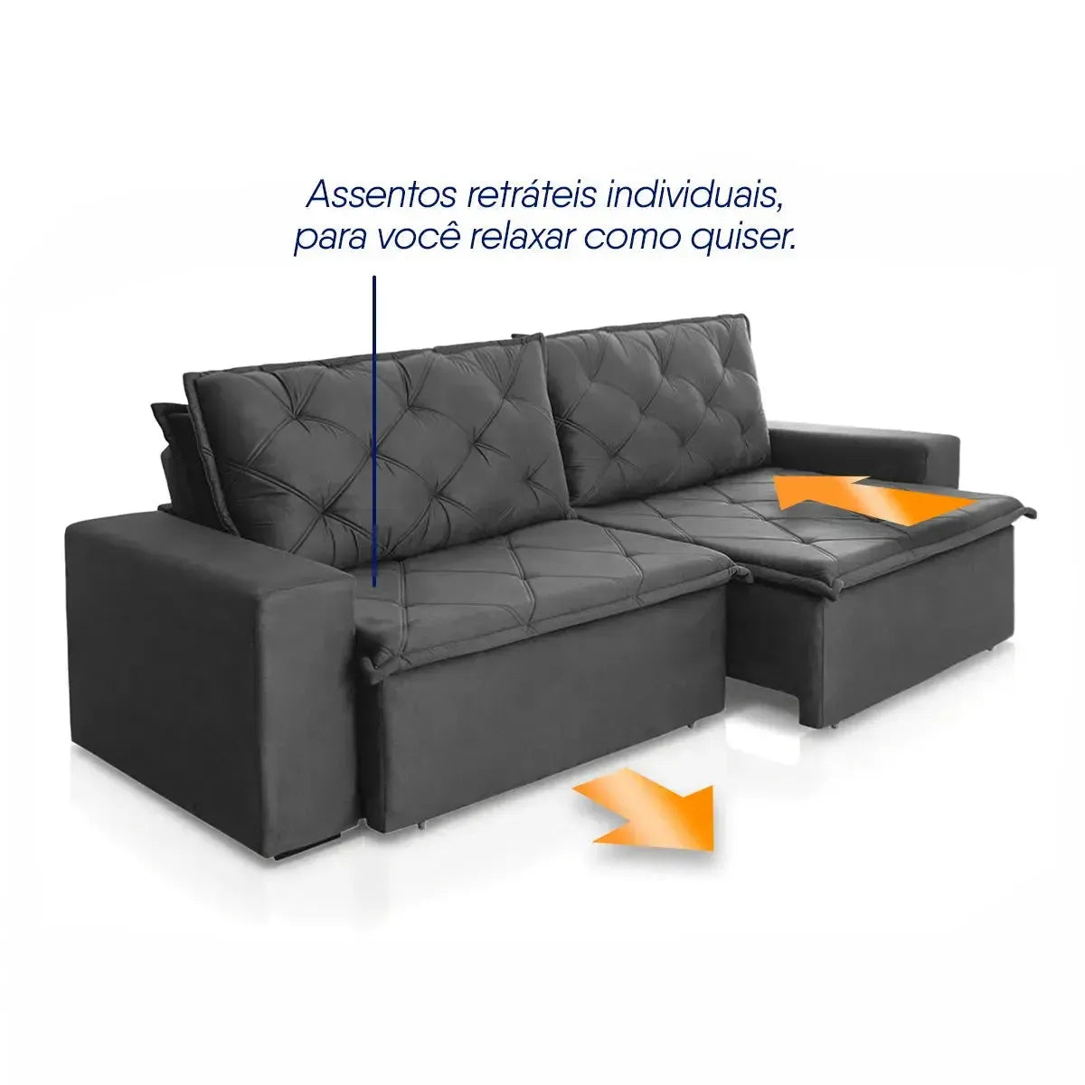 Sofá Cama Bangkok Sem Caixa 2,10m Retrátil e Reclinável Com Molas Velut Cinza