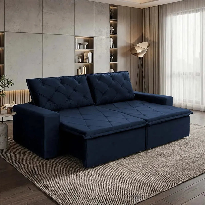 Sofá Cama Bangkok Sem Caixa 2,30m Retrátil e Reclinável Com Molas Velut Azul