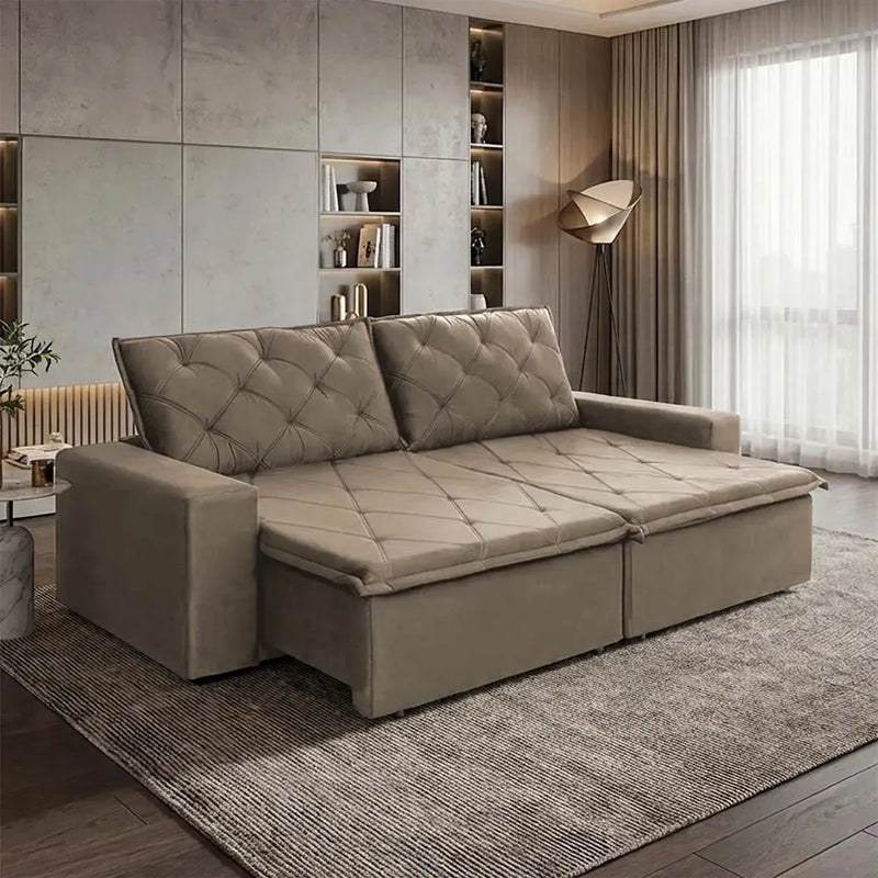 Sofá Cama Bangkok Sem Caixa 2,30m Retrátil e Reclinável Com Molas Velut Bege