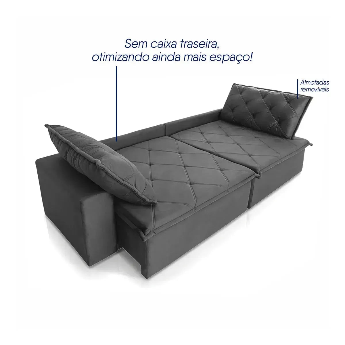 Sofá Cama Bangkok Sem Caixa 2,30m Retrátil e Reclinável Com Molas Velut Cinza