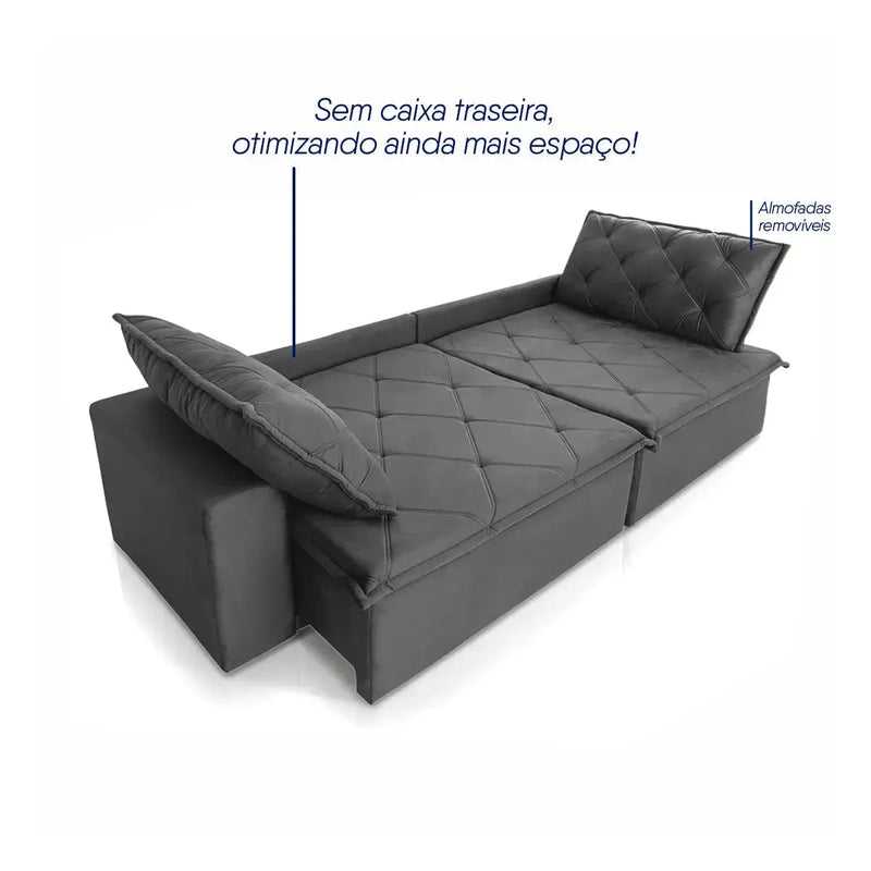 Sofá Cama Bangkok Sem Caixa 2,30m Retrátil e Reclinável Com Molas Velut Cinza