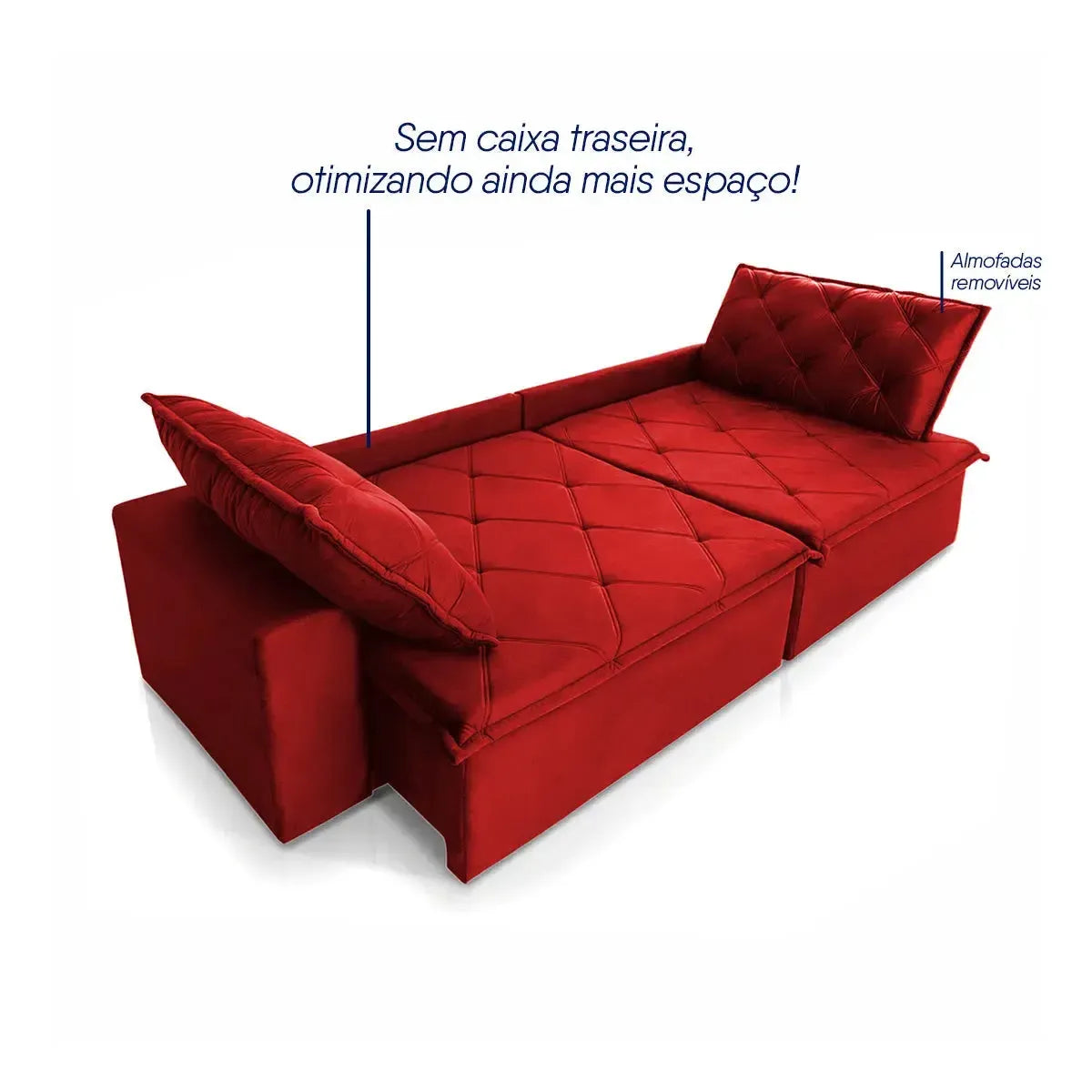 Sofá Cama Bangkok Sem Caixa 2,50m Retrátil e Reclinável Com Molas Velut Vermelho