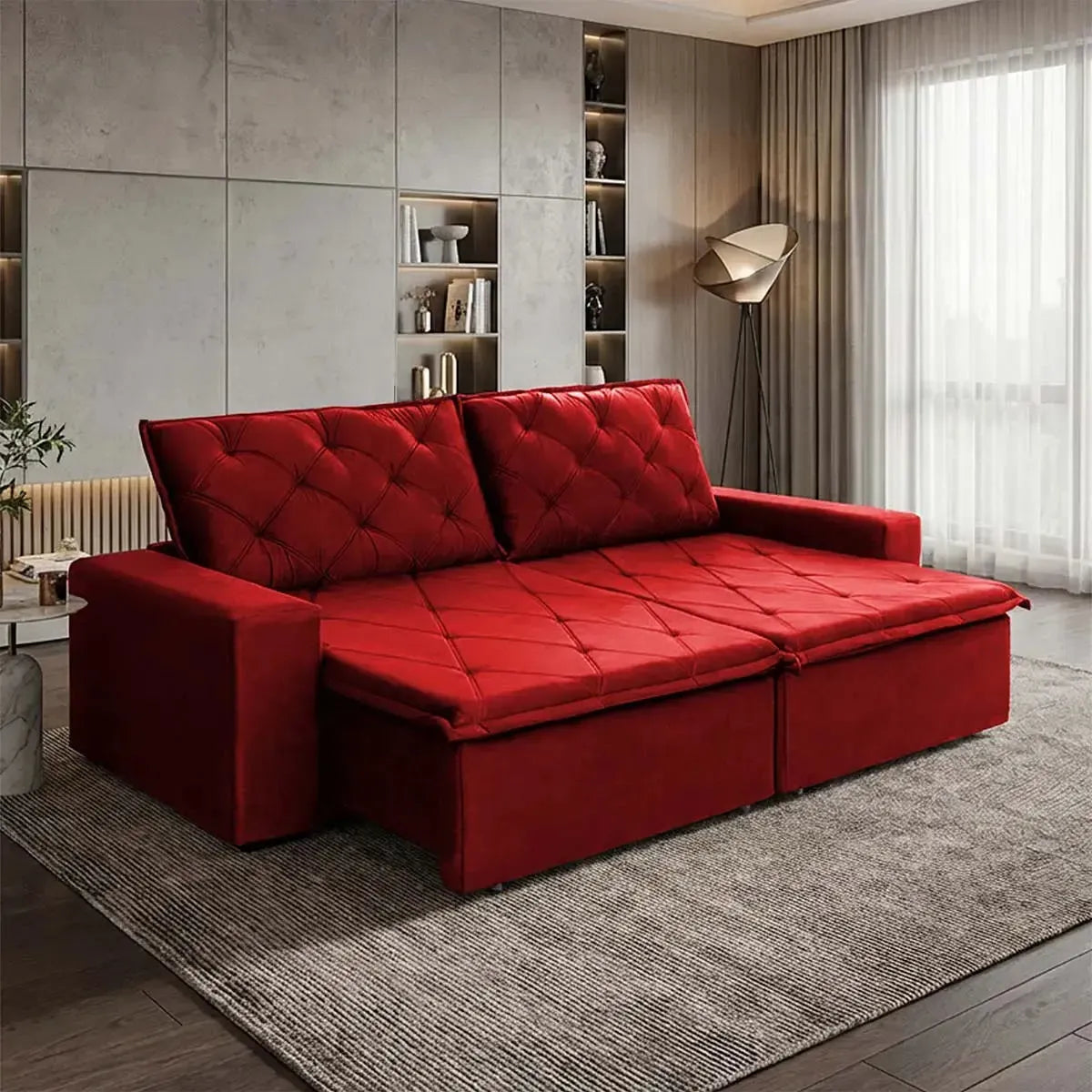 Sofá Cama Bangkok Sem Caixa 2,50m Retrátil e Reclinável Com Molas Velut Vermelho