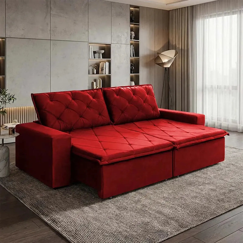 Sofá Cama Bangkok Sem Caixa 2,50m Retrátil e Reclinável Com Molas Velut Vermelho