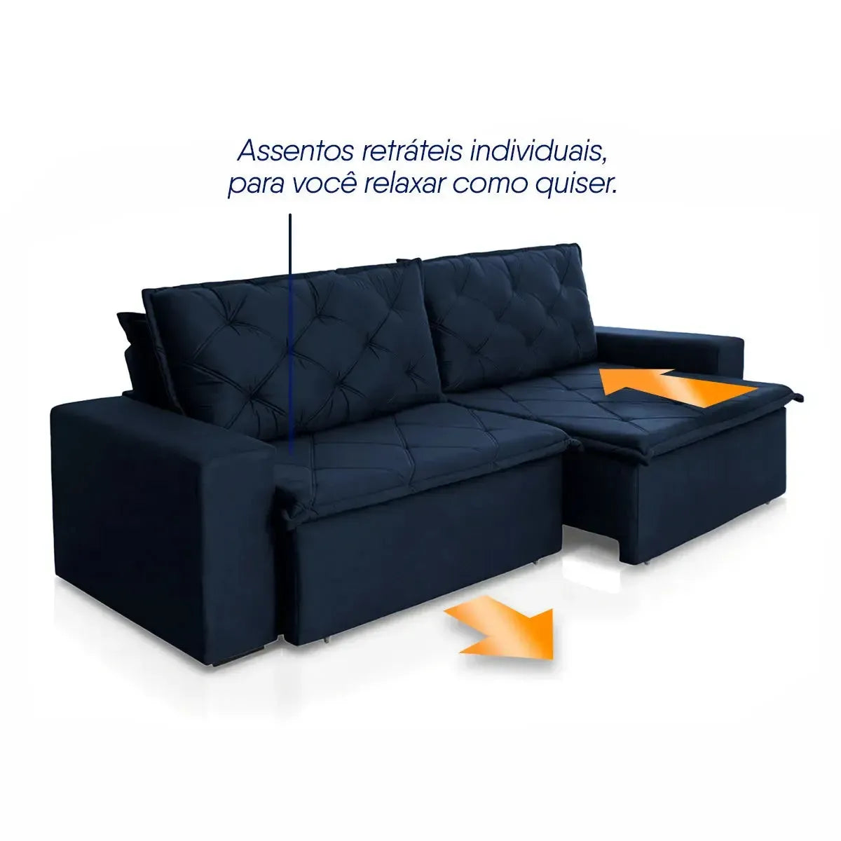 Sofá Cama Bangkok Sem Caixa 2,70m Retrátil e Reclinável Com Molas Velut Azul