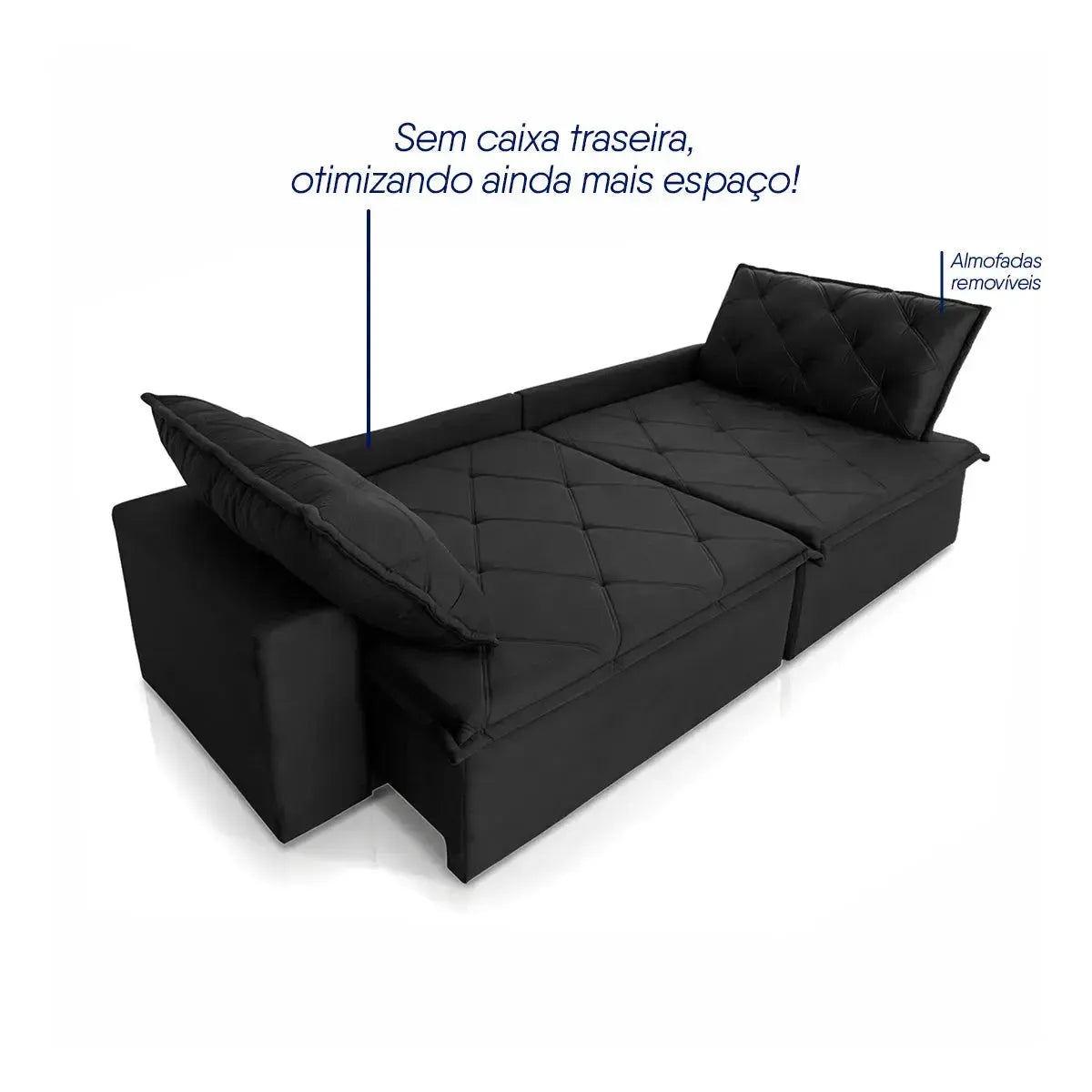 Sofá Cama Bangkok Sem Caixa 2,70m Retrátil e Reclinável Com Molas Velut Preto