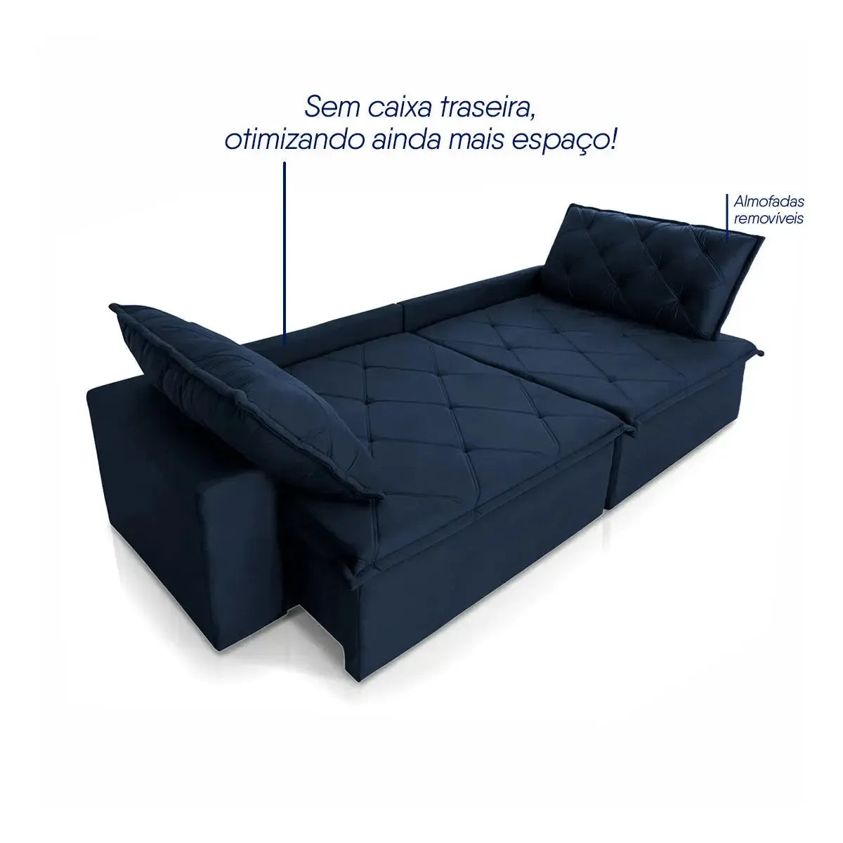 Sofá Cama Bangkok Sem Caixa 3,00m Retrátil e Reclinável Com Molas Velut Azul