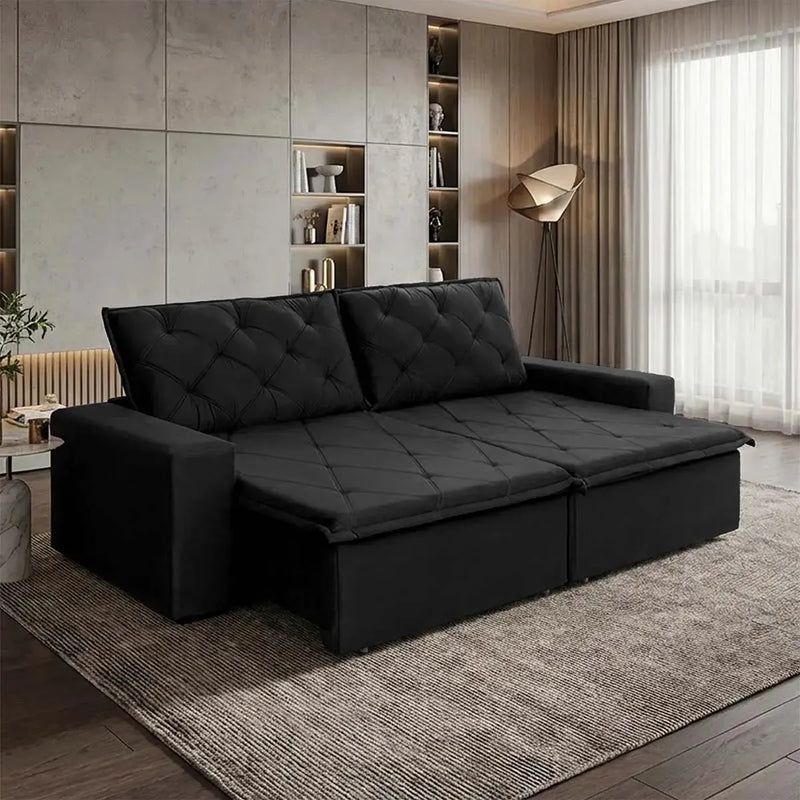 Sofá Cama Bangkok Sem Caixa 3,00m Retrátil e Reclinável Com Molas Velut Preto