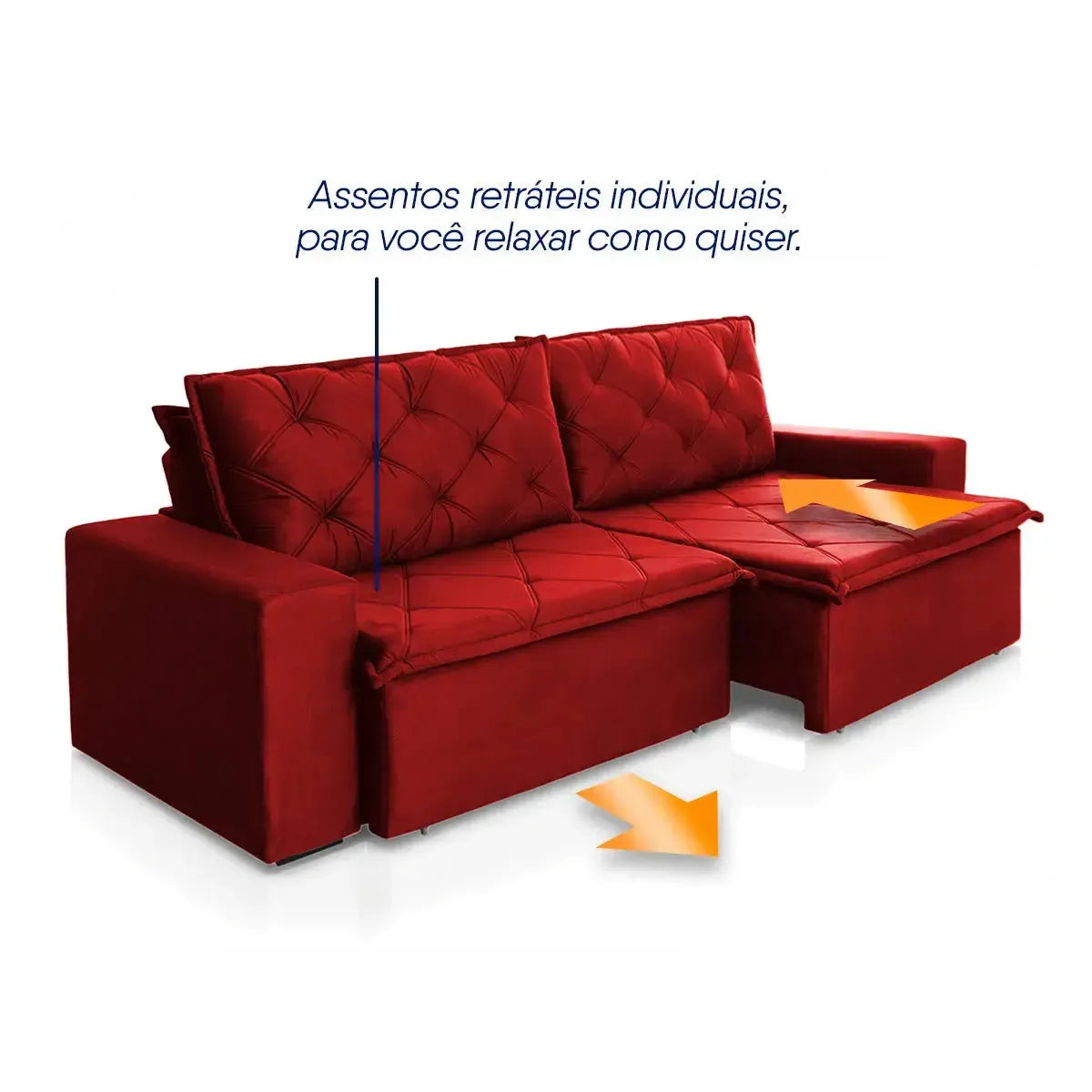 Sofá Cama Bangkok Sem Caixa 3,00m Retrátil e Reclinável Com Molas Velut Vermelho