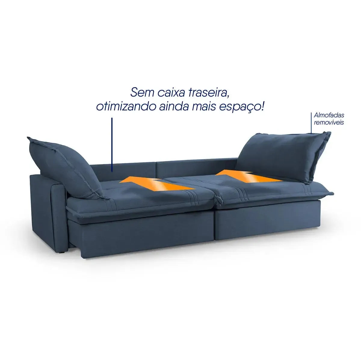 Sofá Cama Baú Ravello Sem Caixa 2,26m Linho Azul 3 Lugares