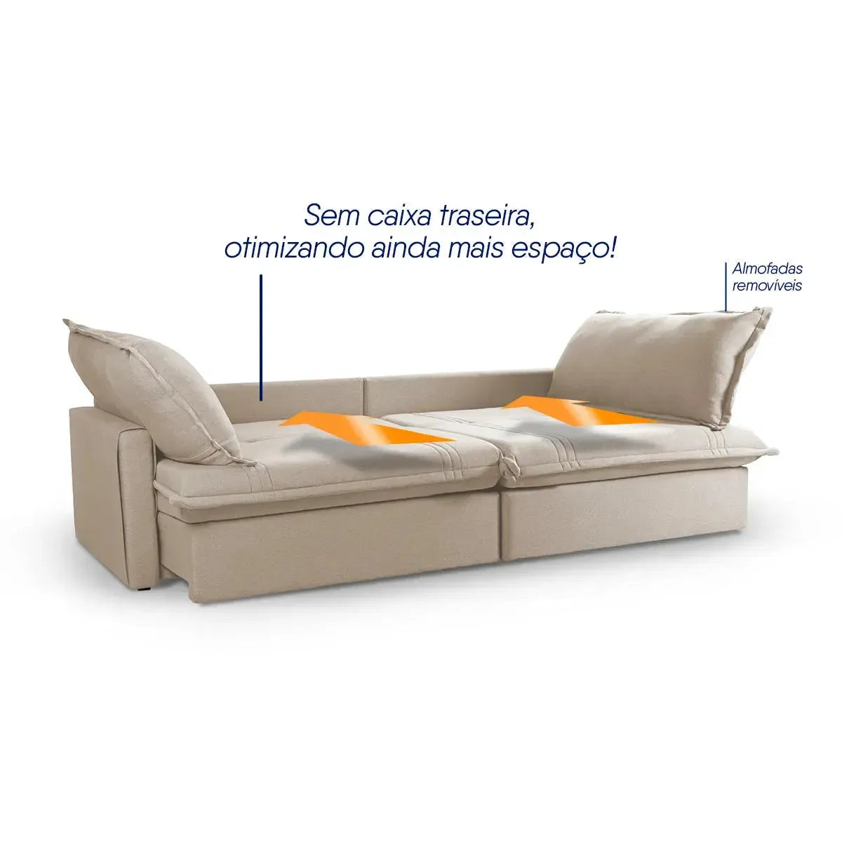 Sofá Cama Baú Ravello Sem Caixa 2,26m Linho Bege 3 Lugares