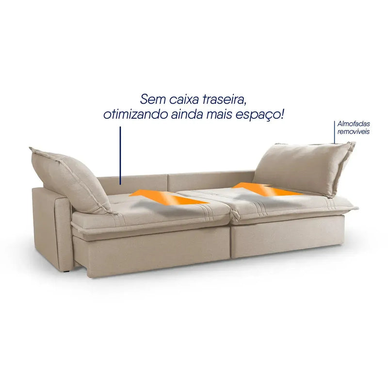 Sofá Cama Baú Ravello Sem Caixa 2,76m Linho Bege 3 Lugares