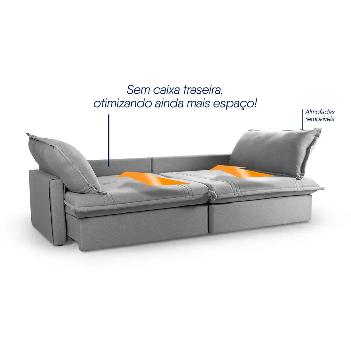Sofá Cama Baú Ravello Sem Caixa 2,76m Linho Cinza 3 Lugares