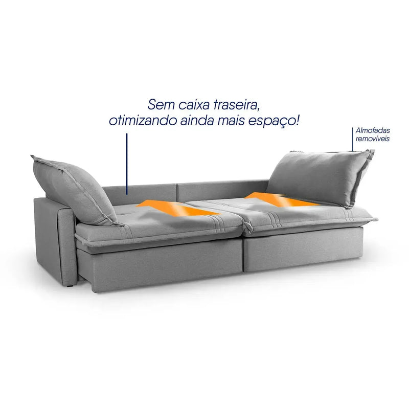 Sofá Cama Baú Ravello Sem Caixa 2,76m Linho Cinza 3 Lugares
