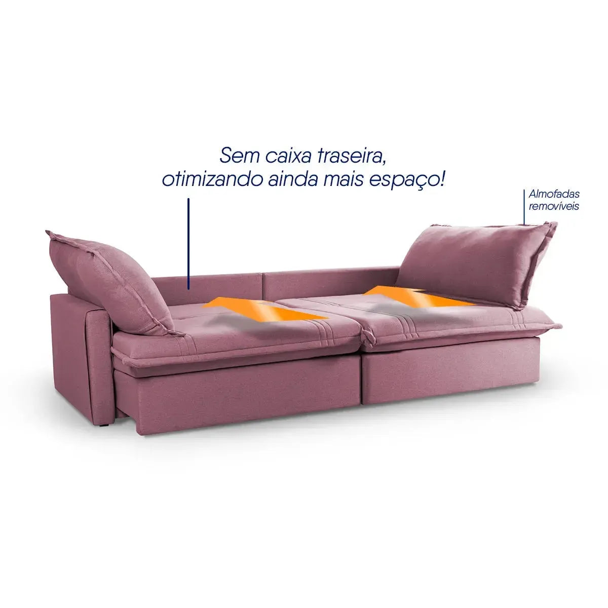 Sofá Cama Baú Ravello Sem Caixa 2,76m Linho Rose 3 Lugares