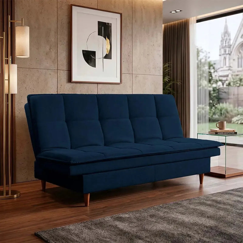 Sofá Cama Estoril 1,90m Azul Suede Velut