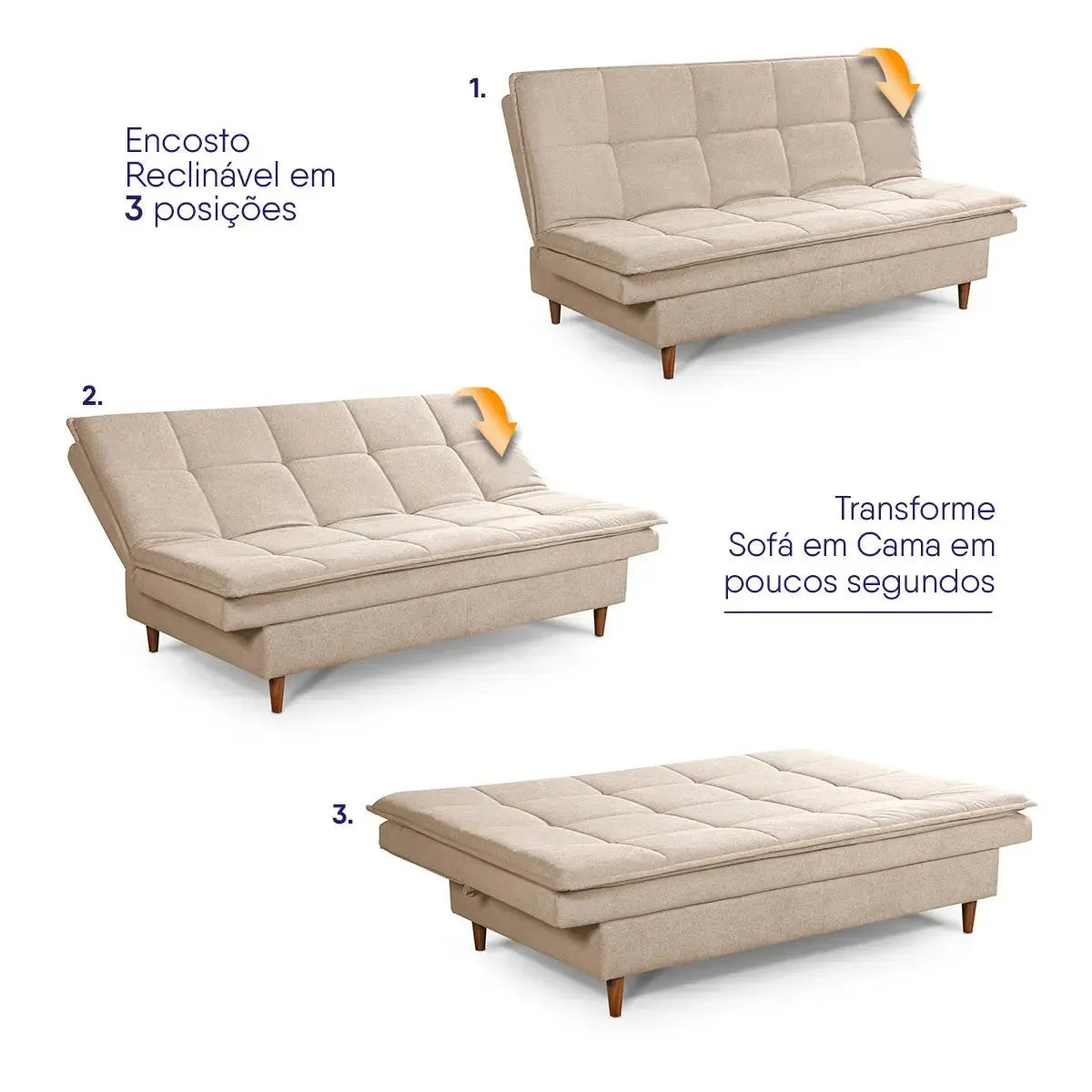 Sofá Cama Estoril 1,90m Bege Suede Velut